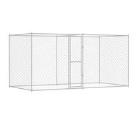 vidaXL Dog Cage Silver 400 x 200 x 256 cm Galvanised Steel, Garden and Terrace, Rectangular, Rustic, Durable, Water-Resistant Materials, Large Dog Enclosure, Outdoor House