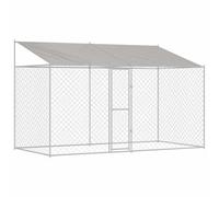 Rustic Waterproof Dog Cage 4 x 2 2.55 m Model 1 Door Grey Silver Galvanised Steel Perfect for Large Breeds Easy to Assemble Spacious Outdoor Rectangular Design