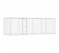 vidaXL Dog Cage Silver 600 x 200 x 256 cm Galvanised Steel, Garden and Terrace, Rectangular, Rustic, Durable, Water-Resistant Materials, Large Dog Enclosure, Outdoor House