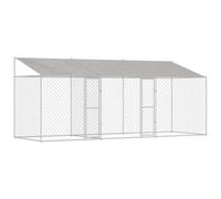 vidaXL Dog Cage Silver 600 x 200 x 256 cm Galvanised Steel, Garden and Terrace, Rustic Dog Crate, Durable Water-Resistant Kennel, Large Breed Outdoor Enclosure, Secure Pet Housing