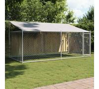 vidaXL Galvanised Steel Dog Cage - Grey Outdoor Kennel Crate with Roof, 4x2m - Mesh Design, Lockable Door for Security