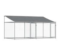 (2 doors, 4 x 2 x 2 m) vidaXL Dog Cage Dog Kennel Outdoor Dog Crate Pet House Grey Galvanised Steel