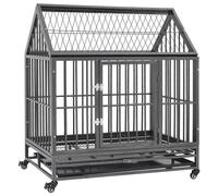 vidaXL Dog Cage with Wheels and Roof Steel Puppy Supply Enclosure Crate Kennel