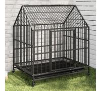 vidaXL Dog Cage with Wheels Black Galvanised Steel