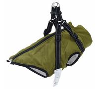 vidaXL Dog Coat with Harness, Olive Green, L Fleece and Polyester, Adjustable Dog Jacket, Winter Pet Clothing, Fleece, Reflective Clothing, Heat for Dogs, Cold Protection