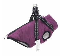 vidaXL Dog Coat with Harness Purple M Fleece and Polyester, Adjustable Dog Jacket, Winter Pet Wear, Fleece, Reflective Clothing, Warmth For Dogs, Cold Protection