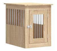 "vidaXL Dog Crate Furniture in Sonoma Oak - Multifunctional End Table Design with Ventilated Cage - Adjustable Door - Engineered Wood and Steel Construction"