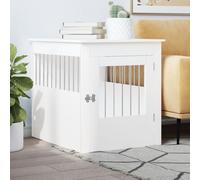"vidaXL Dual-Function Dog Crate Furniture with Lockable Door - White Engineered Wood Doghouse - Versatile Dog Kennel Cage can act as End Table"