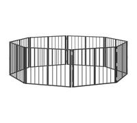 vidaXL Dog Gate 10 pcs Black 80 x 60 cm Galvanised Steel, Adjustable Dog Space, Indoor Pen, Living Room Fence, Modular Pet, Secure Barrier for Play Area