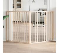 vidaXL Dog Gate Foldable Barrier - 2 Panels, Poplar Wood, No Installation, Free-standing, Brown, for Small/Medium Dogs