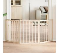 vidaXL Foldable 3 Panel Dog Gate - Brown Poplar Wood, Freestanding, 50x60cm Each Panel, No Installation Needed, for Living Room, Kitchen, Doorway, Stairs
