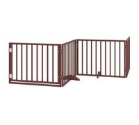 vidaXL Dog Gate with Door - 4 Panel Foldable Pet Fence, Brown Poplar Wood, 320 cm Length, Easy to Store
