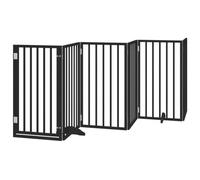vidaXL Dog Gate with Door - 6 Panels, Foldable, Black Poplar Wood, 300cm Length