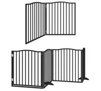 vidaXL Dog Gate with Door, 8-Piece Barrier, Stair Safety Gate with Feet, Freestanding Pet Gate, Dog Gate, Protective Gate, Foldable, Black, 640 cm, Poplar Wood