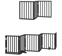 vidaXL Dog Gate with Door, 9-Piece Barrier, Stair Safety Gate with Feet, Freestanding Pet Gate, Dog Gate, Protective Gate, Foldable, Black, 450 cm, Poplar Wood
