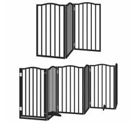 vidaXL Dog Gate with Door, 9-Piece Barrier, Stair Safety Gate with Feet, Freestanding Pet Gate, Dog Gate, Protective Gate, Foldable, Black, 450 cm, Poplar Wood
