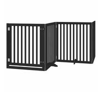 vidaXL Dog Gate with Door Foldable 10 Panels, Dog Fence for Stairs Kitchen Home, Pet Gate for Dogs Pets, Freestanding Dog Barrier, Black Poplar Wood