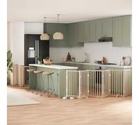 vidaXL Dog Gate with Door Foldable 15 Panels, Dog Fence for Stairs Kitchen Home, Pet Gate for Dogs Pets, Freestanding Dog Barrier, Poplar Wood