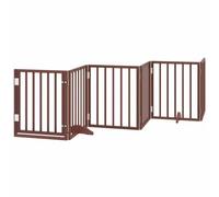 vidaXL Dog Gate with Door Foldable 15 Panels, Dog Fence for Stairs Kitchen Home, Pet Gate for Dogs Pets, Freestanding Dog Barrier, Brown Poplar Wood