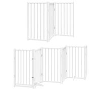 vidaXL Dog Gate with Door Foldable 15 Panels, Dog Fence for Stairs Kitchen Home, Pet Gate for Dogs Pets, Freestanding Dog Barrier, White Poplar Wood