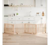 vidaXL Dog Gate with Door Foldable 4 Panels 320 cm - Poplar Wood - Brown - Freestanding - Indoor Pet Barrier