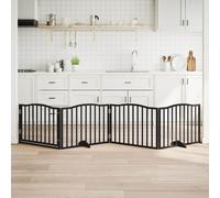 vidaXL Dog Gate with Door Foldable 4 Panels Black 320 cm Poplar Wood