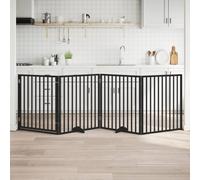 vidaXL Dog Gate with Door Foldable 4 Panels Black 320 cm Poplar Wood