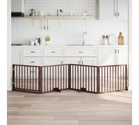 vidaXL Dog Gate with Door - 4 Panel Foldable Pet Fence, Brown Poplar Wood, 320 cm Length, Easy to Store