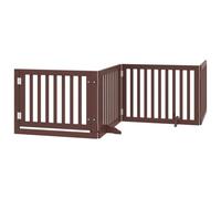 vidaXL Dog Gate with Door Foldable 4 Panels, Dog Fence for Stairs Kitchen Home, Pet Gate for Dogs Pets, Freestanding Dog Barrier, Brown Poplar Wood