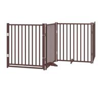 vidaXL Dog Gate with Door Foldable 4 Panels, Dog Fence for Stairs Kitchen, Pet Gate for Dogs Pets, Freestanding Dog Barrier, Brown Oak Solid Wood Fir