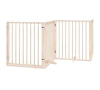 vidaXL Dog Gate with Door Foldable 4 Panels Fence - Poplar Wood, Brown, Freestanding, 80x90x2 cm Panels, Total Length 320 cm