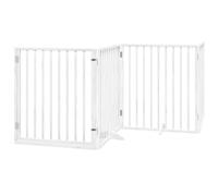 vidaXL Dog Gate with Door - Foldable 4 Panels Pet Fence - White Poplar Wood 320 cm - Suitable for Living Room, Kitchen, Stairs, Doorway