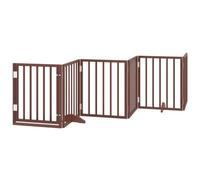 vidaXL Dog Gate with Door - Foldable 6-Panel Pet Barrier - Poplar Wood, Brown, 50 x 60 cm - Freestanding & No Installation Needed