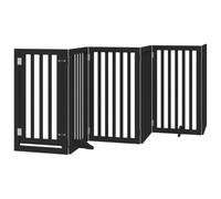 vidaXL Dog Gate with Door - Foldable 6 Panels - Black Poplar Wood - 50x90x2 cm Each - 300 cm Total Length - Pet Barrier