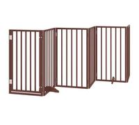 vidaXL Dog Gate with Door - Foldable - 6 Panels - Brown Poplar Wood - Freestanding Pet Fence