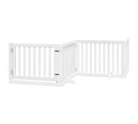 vidaXL Dog Gate with Door Foldable 6 Panels, Dog Fence for Stairs Kitchen Home, Pet Gate for Dogs Pets, Freestanding Dog Barrier, White Poplar Wood