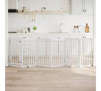 vidaXL Dog Gate with Door - Foldable White 6 Panels, Poplar Wood, 300 cm, Freestanding Pet Barrier for Small/Medium Dogs, Indoor Use