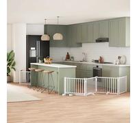 vidaXL Dog Barrier Folding Door 6 Panels White Poplar Wood