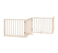 vidaXL Dog Gate with Door Foldable 8 Panels, Dog Fence for Stairs Kitchen Home, Pet Gate for Dogs Pets, Freestanding Dog Barrier, Poplar Wood