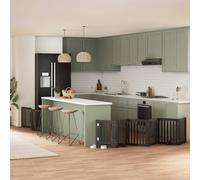 vidaXL Dog Gate with Door Foldable 9 Panels, Dog Fence for Stairs Kitchen Home, Pet Gate for Dogs Pets, Freestanding Dog Barrier, Black Poplar Wood