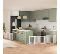 vidaXL Dog Gate with Door Foldable 9 Panels White 450 cm Poplar Wood, White