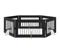 vidaXL Dog Gate with Stands, 6 Pieces, Black Oak, 100 x 60 cm, Dog Fences for Living Room, Minimalist Inner Grid, Space-Saving Barrier, Modern Folding Divider