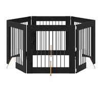 vidaXL Dog Gate with Stands 6 pcs Black Oak 80 x 80 cm Engineered Wood, Modern Dog Fence, Collapsible Design, Minimalist Indoor Enclosure, Space-Saving Pet Barrier, Practical Room Divider