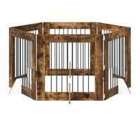 vidaXL Dog Gate with Stands 6 pcs Smoked Oak 80 x 80 cm, Modern Dog Fence, Collapsible Design, Minimalist Indoor Enclosure, Space-Saving Pet Barrier, Practical Room Divider