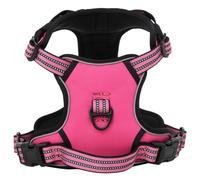vidaXL Pink Adjustable Dog Harness with Lead & Collar - No Pull Vest, Medium Size for 41-56 cm Neck Girth & 38-71 cm Chest Girth, Polyester Cushion & Reflective Strips