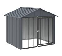 vidaXL Black Galvanised Steel Dog House Kennel with Roof - Spacious, Weather-Protected Outdoor Canine Shelter, Easy-Access Secure Door