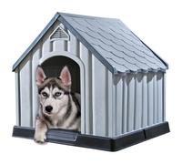 vidaXL Dog House Grey Plastic Outdoor Garden Dog Pet Supply Cage Kennel Cabin