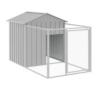 'vidaXL Dog House with Extended Run - Galvanized Steel Outdoor Comfort for Pets - Spacious Exercise Area with Secure Mesh Design and Practical Roof - Light Grey