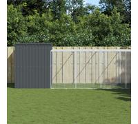 "vidaXL Galvanised Steel Dog House with Run in Anthracite - Spacious Pet Kennel with Mesh Design and Weather-Proof Roof"