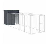 'vidaXL Dog House with Run - Anthracite Colour, Galvanised Steel Material, Mesh Design, Practical Roof, Convenient Access, Large Size (165x659x181 cm)